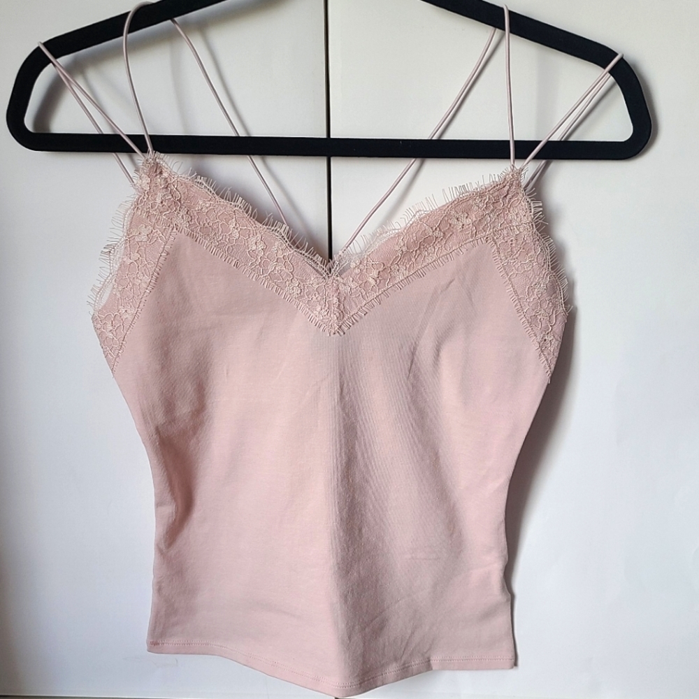 Strappy pink tank top with lace detail